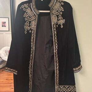 Elegant Black Embellished Jacket. Black velvet. Fully lined. Beautiful details.